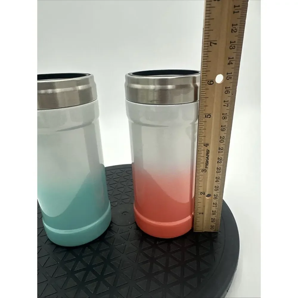 Lot of 2 Glitzy Can Cooler Koozies 12oz Teal And Salmon Color NWOT